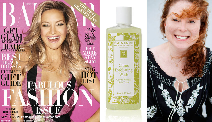Harper's Bazaar Magazine cover, Eminence Organic Citrus Exfoliating Wash and Celebrity Facialist Joanna Vargas